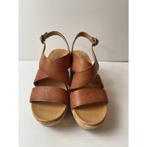 Kork-Ease Ashcroft Brown Cognac Leather Wedges Sandals Platform Comfort Sz 7M